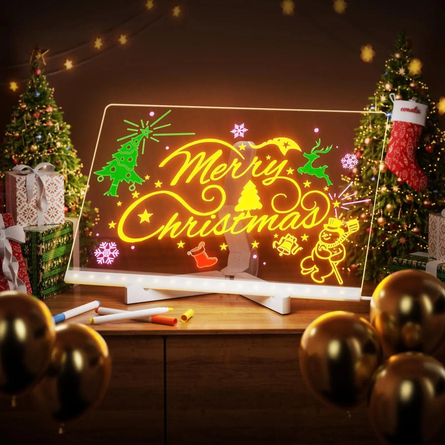 Pizarra LED edicion Navidad con dibujos de neon